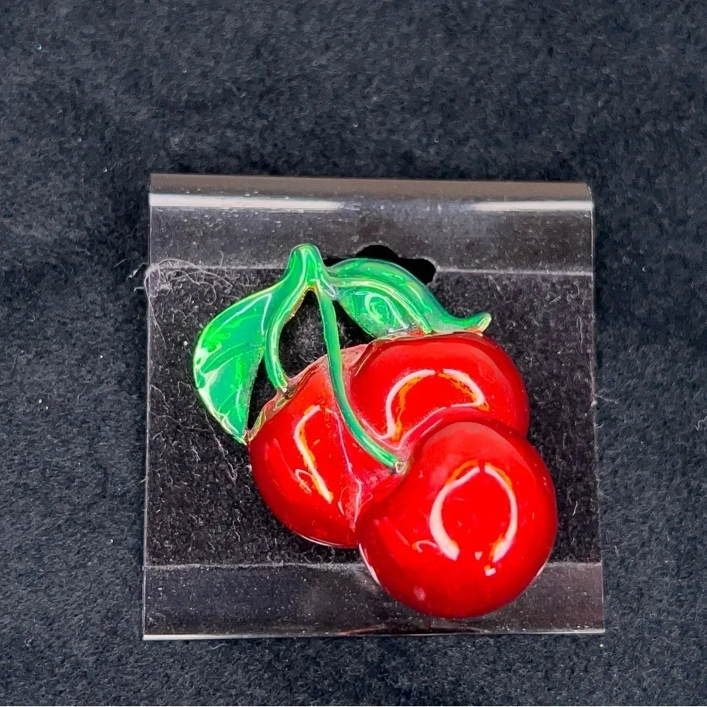 Vintage Cherry Enamel Metal Brooch Pinup Retro Red Green Colorful  Rockabilly